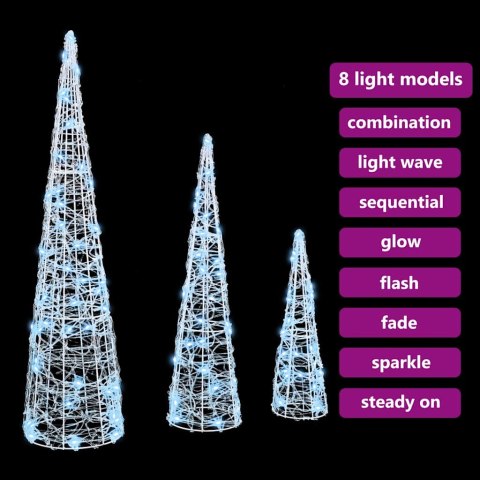 CHOINKA 3 PCS ZIMNA BIEL 40CM 60CM 80CM AKRYL