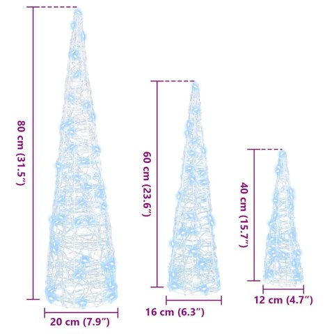 CHOINKA 3 PCS ZIMNA BIEL 40CM 60CM 80CM AKRYL