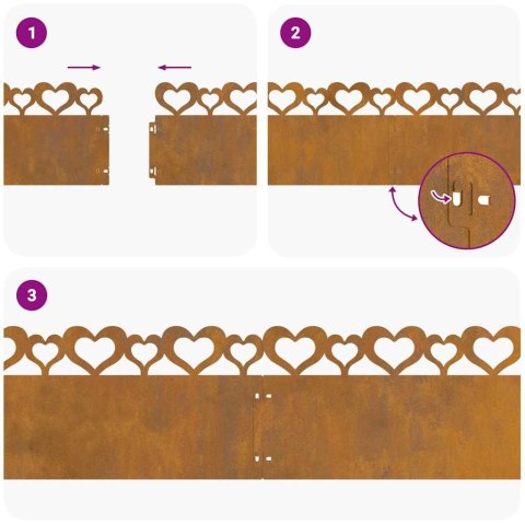 VidaXL Obrzeża trawnikowe 10 pcs Rdzawy 103 x 0,05 x 22 cm