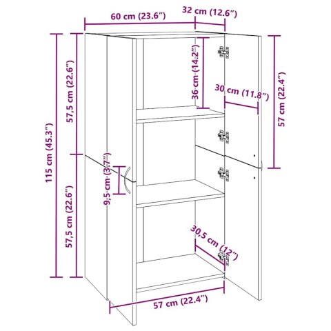 VidaXL Biurowa szafka z półką z drzwiami Stare drewno 60 x 32 x 115 cm