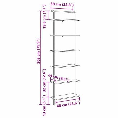 VidaXL Półka na książki Czarny dąb 60 x 24 x 203 cm