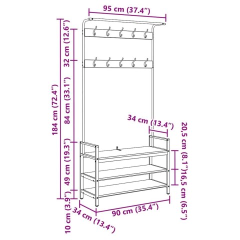 VidaXL Wieszak na płaszcze z półką Inny Wędzony dąb 95 x 34 x 184 cm