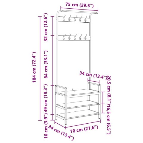 VidaXL Wieszak na płaszcze z półką Inny dąb sonoma 75 x 34 x 184 cm