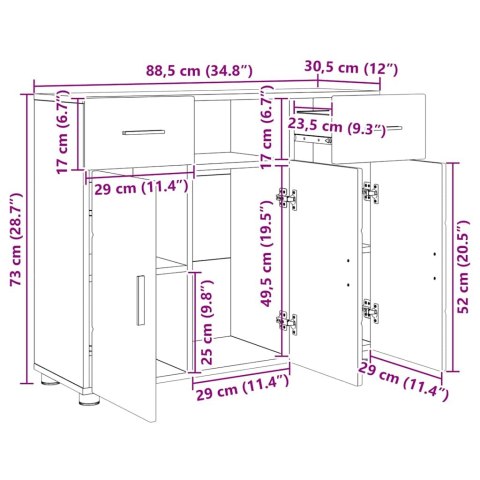 VidaXL Bufet z szufladą Szary dąb sonoma 88,5 x 30,5 x 73 cm