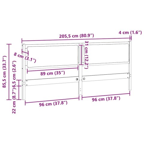 VidaXL Zagłówek Inny Brązowy 200 cm Lite drewno sosnowe
