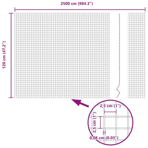 VidaXL Spawana siatka ogrodzeniowa Srebrny 1.2 x 25 m