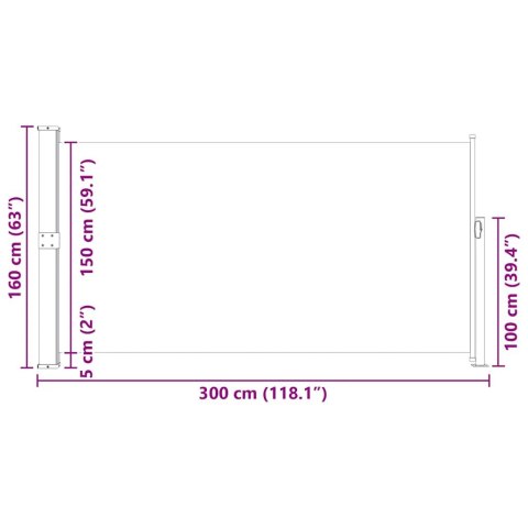 MARKIZA BOCZNA NA TARAS 160X300CM CZARNA