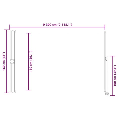 WYSUWANA MARKIZA BOCZNA NA TARAS 160X300CM CZERWONA