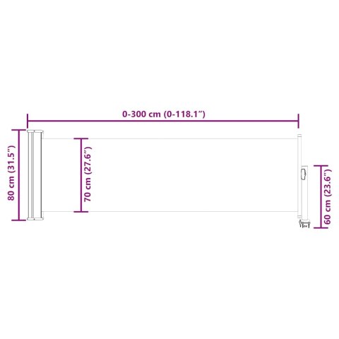 WYSUWANA MARKIZA BOCZNA NA TARAS 80X300CM KREMOWA