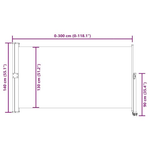 ZWIJANA MARKIZA BOCZNA NA PATIO 140X 300CM CZERWONA