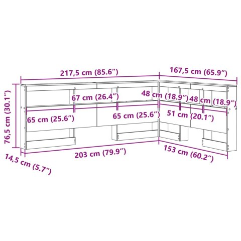 ZAGŁÓWEK DO PRZECHOWYWANIA Z PÓŁKĄ SZARY SONOMA 150CM