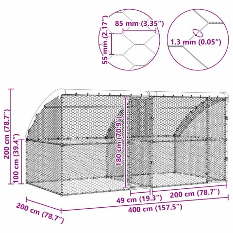 KOJEC DLA PSÓW Z MIEJSCEM DO PRZECHOWYWANIA2 SZT SREBRNY 4X2X2 M STAL