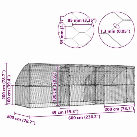 VidaXL Kenel dla Psów z przechowywaniem 3 pcs Srebrny 6 x 2 x 2 m Stal