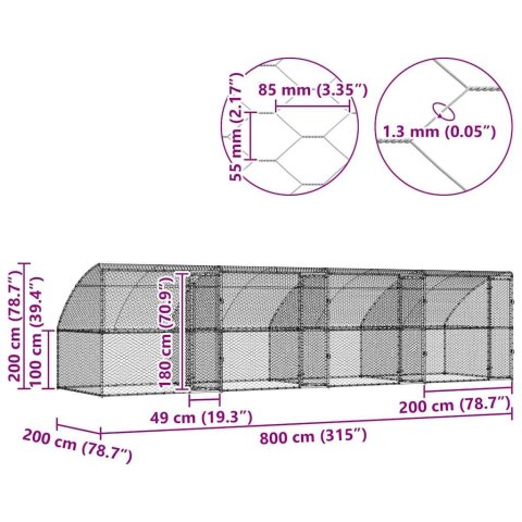 VidaXL Kenel dla Psów z przechowywaniem 4 pcs Srebrny 8 x 2 x 2 m Stal