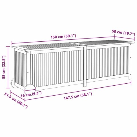 SKRZYNIA OGRODOWA NA KÓŁKACH 150X50X58CM LITE DREWNO AKACJOWE