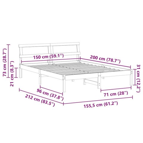RAMKA ŁÓŻKA BRĄZOWY 150X200CM LITE DREWNO SOSNOWE