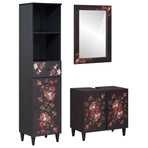 ZESTAW SZAFEK ŁAZIENKOWYCH Z SZUFLADĄ 3 SZT DREWNO Z MANGO