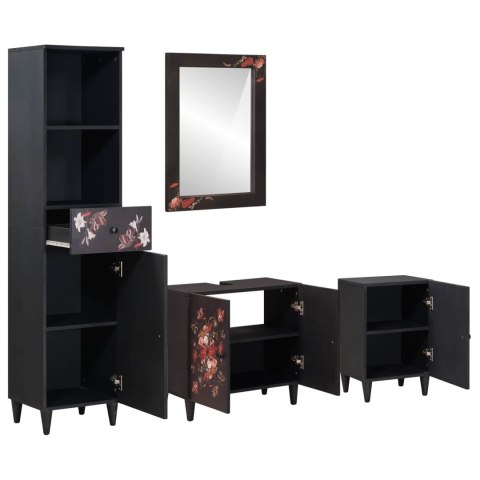 ZESTAW SZAFEK ŁAZIENKOWYCH Z SZUFLADĄ 4 SZT DREWNO Z MANGO