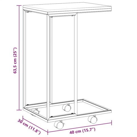 STOLIK BOCZNY NA KÓŁKACH BIAŁO-BRĄZ. 40X30X63,5CM