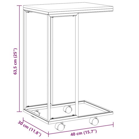 STOLIK BOCZNY NA KÓŁKACH CZARNO-BRĄZOWY 40X30X63,5CM