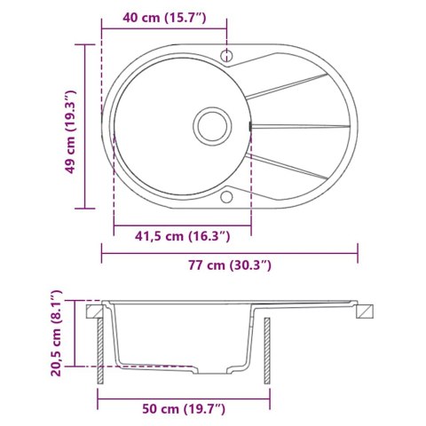 VidaXL Granitowy zlewozmywak jednokomorowy, owalny, biały
