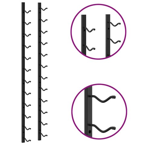 ŚCIENNE STOJAKI NA 12 BUTELEK WINA 2 SZT. CZARNE ŻELAZNE