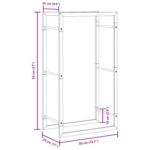 STOJAK NA DREWNO KOMINKOWE OPAŁOWE KOSZ NA DRZEWO DREWNO 50X28X94CM STALOWY