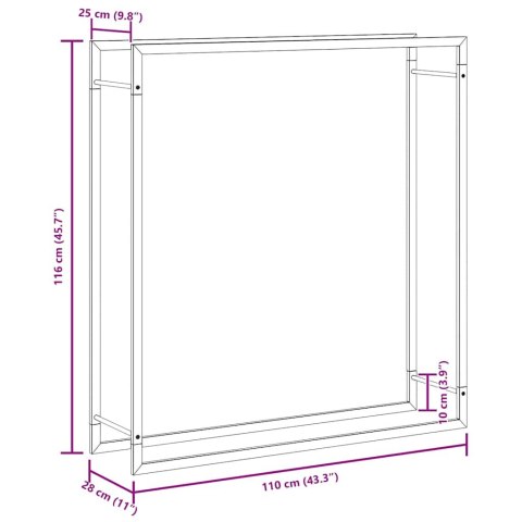 STOJAK NA DREWNO MATOWY CZARNY 110X28X116CM STALOWY