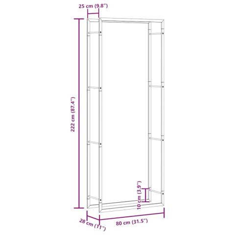 STOJAK NA DREWNO MATOWY CZARNY 80X28X222CM STALOWY
