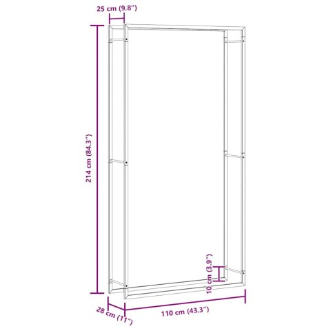 STOJAK NA DREWNO MATOWY CZARNY 110X28X214CM STALOWY