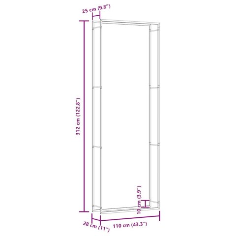 STOJAK NA DREWNO MATOWY CZARNY 110X28X312CM STALOWY