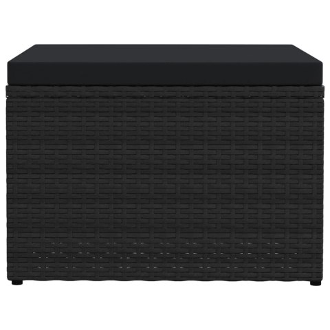VidaXL Podnóżek ogrodowy z poduszką, czarny, rattan PE