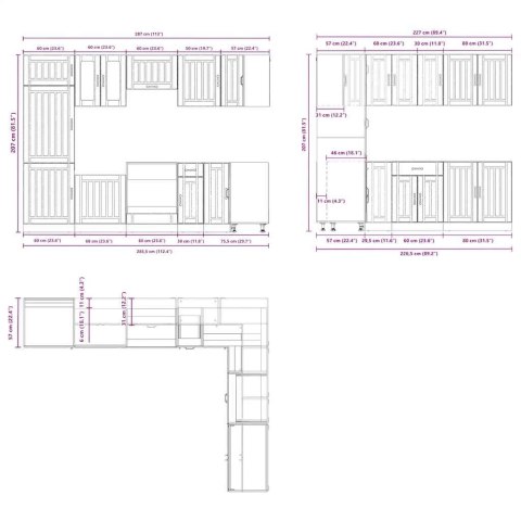 VidaXL Zestaw szafek kuchennych Lucca, 14-częściowy, dąb artisan
