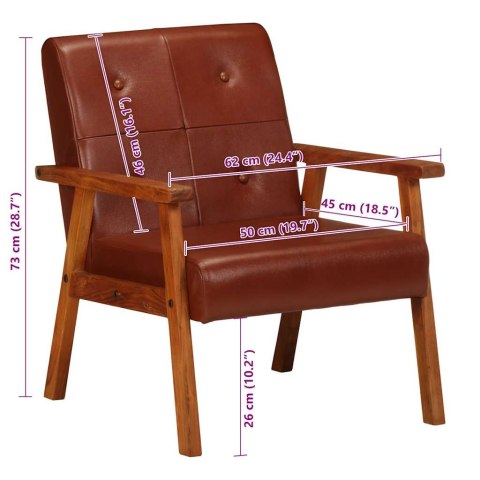 VidaXL Fotel, brązowy, skóra naturalna