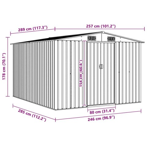 VidaXL Szopa ogrodowa, 257 x 298 x 178 cm, metal, szara