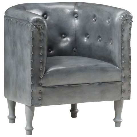 VidaXL Fotel klubowy, szary, prawdziwa skóra