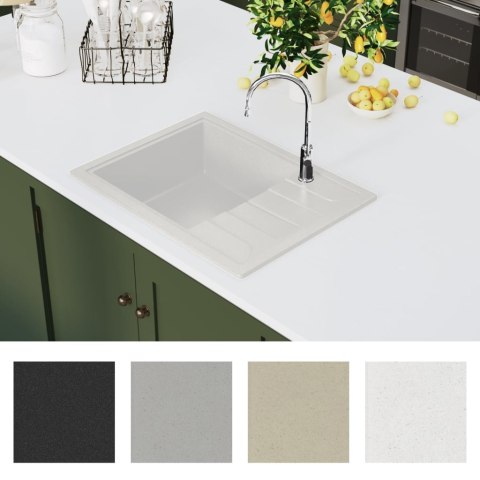 VidaXL Owalny zlew kuchenny z otworem przelewowym, biały, granitowy