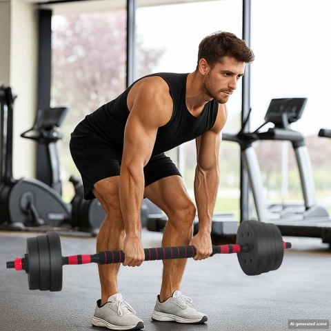 VidaXL Zestaw hantli 4 w 1 Czarny i czerwony 121 x 19,5 x 19,5 cm