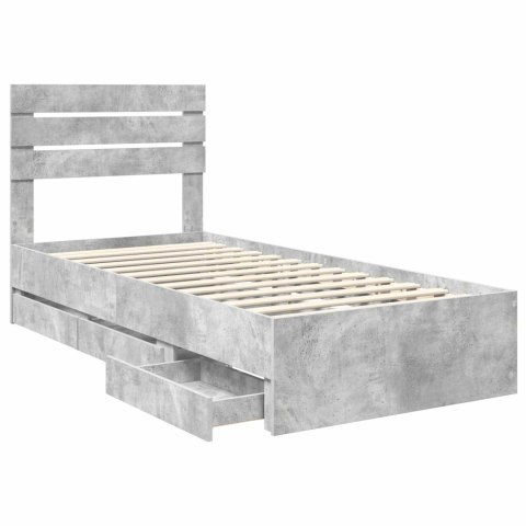 RAMA ŁÓŻKA BETONOWY SZARY 90X190CM DREWNO INŻYNIERYJNE