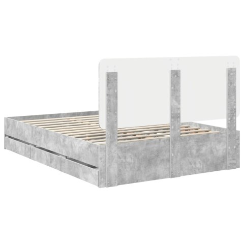 RAMA ŁÓŻKA BETONOWY SZARY 160X200CM DREWNO INŻYNIERYJNE