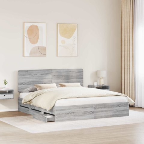 RAMA ŁÓŻKA SZARY SONOMA 200X200CM DREWNO INŻYNIERYJNE