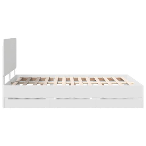 RAMA ŁÓŻKA Z SZUFLADĄ BIAŁY 150X200CM DREWNO INŻYNIERYJNE