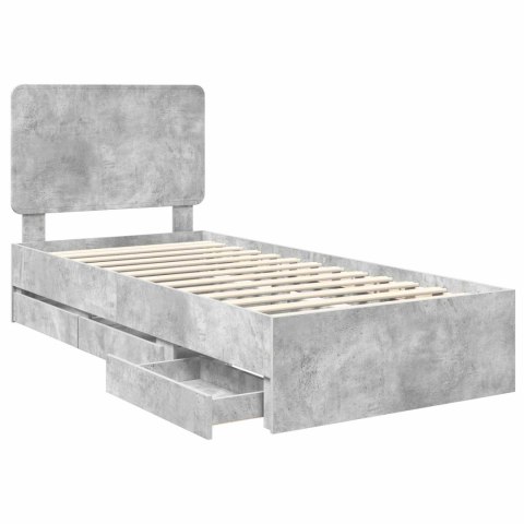 RAMA ŁÓŻKA BETONOWY SZARY 90X190CM DREWNO INŻYNIERYJNE