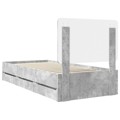 RAMA ŁÓŻKA BETONOWY SZARY 90X190CM DREWNO INŻYNIERYJNE