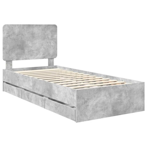 RAMA ŁÓŻKA BETONOWY SZARY 90X200CM DREWNO INŻYNIERYJNE