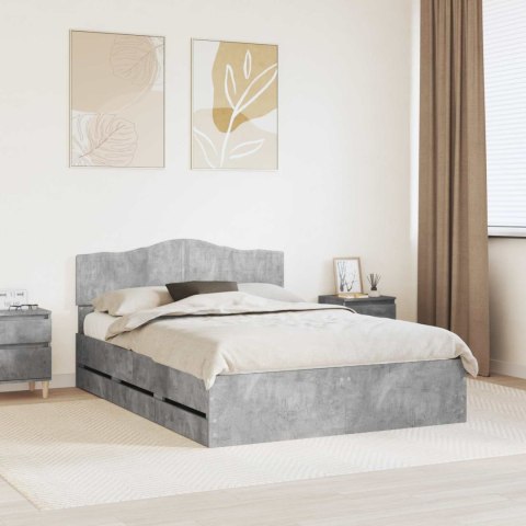 RAMA ŁÓŻKA BETONOWY SZARY 140X190CM DREWNO INŻYNIERYJNE