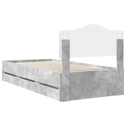 RAMA ŁÓŻKA BETONOWY SZARY 90X200CM DREWNO INŻYNIERYJNE