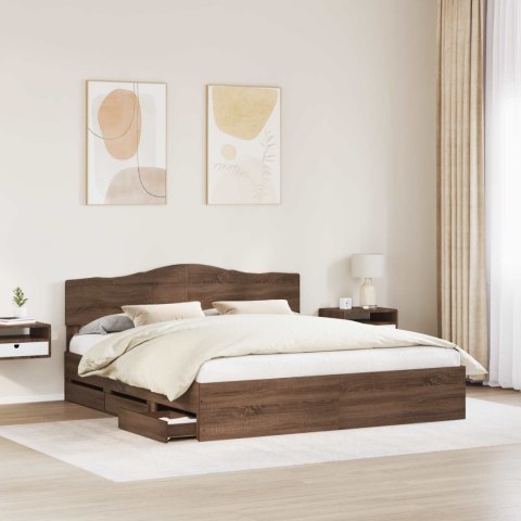 RAMA ŁÓŻKA BRĄZOWY DĄB 200X200CM DREWNO INŻYNIERYJNE