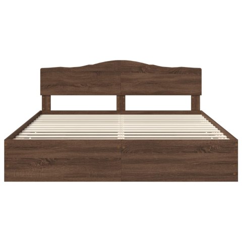 RAMA ŁÓŻKA BRĄZOWY DĄB 200X200CM DREWNO INŻYNIERYJNE