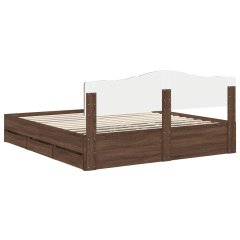 RAMA ŁÓŻKA BRĄZOWY DĄB 200X200CM DREWNO INŻYNIERYJNE